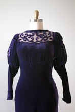 Load image into Gallery viewer, vintage 1930s purple velvet dress