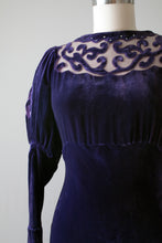 Load image into Gallery viewer, vintage 1930s purple velvet dress