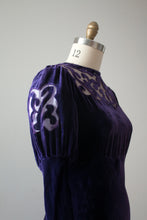 Load image into Gallery viewer, vintage 1930s purple velvet dress