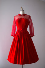 Load image into Gallery viewer, vintage 1950s red velvet dress