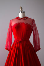 Load image into Gallery viewer, vintage 1950s red velvet dress