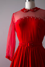 Load image into Gallery viewer, vintage 1950s red velvet dress