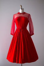 Load image into Gallery viewer, vintage 1950s red velvet dress