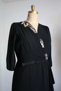 vintage 1940s black rayon dress {1X}