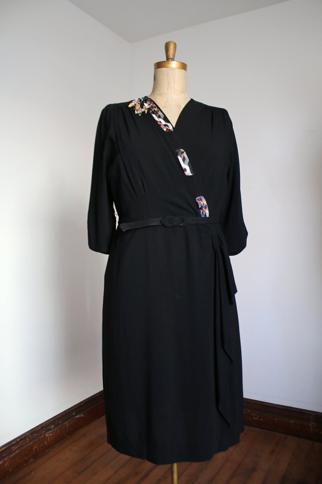 vintage 1940s black rayon dress {1X}