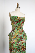 Load image into Gallery viewer, vintage 1950s silk strapless novelty dress