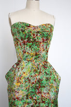 Load image into Gallery viewer, vintage 1950s silk strapless novelty dress