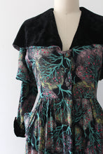 Load image into Gallery viewer, vintage 1940s novelty tree print rayon dress
