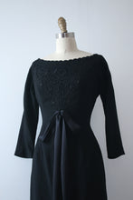 Load image into Gallery viewer, CLEARANCE vintage 1950s black wool wiggle dress