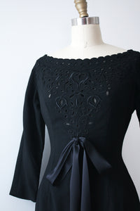 CLEARANCE vintage 1950s black wool wiggle dress