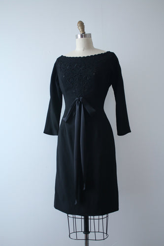 CLEARANCE vintage 1950s black wool wiggle dress