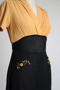 vintage 1930s two tone rayon crepe dress {m}